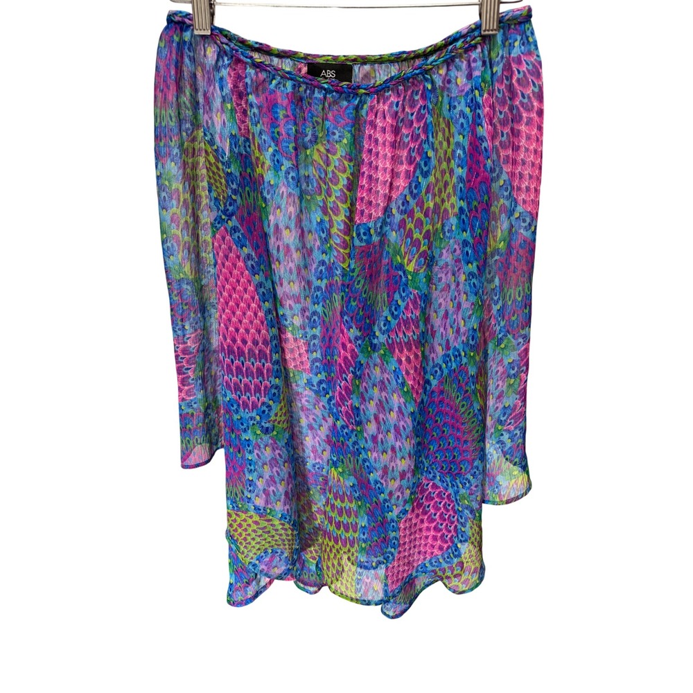 ABS Allen Schwartz Skirt Womens M Abstract Print Sheer Festival Y2K Whimsy Boho